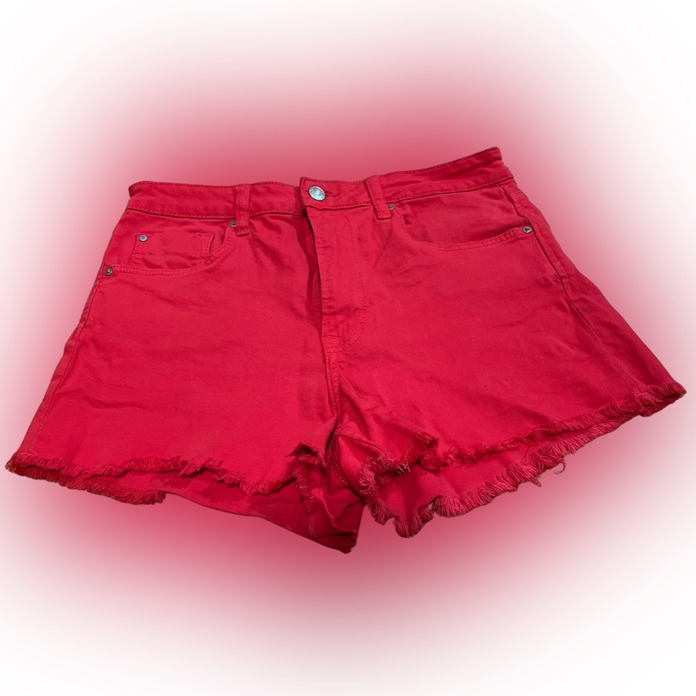 Blue Ridge frayed red jean shorts